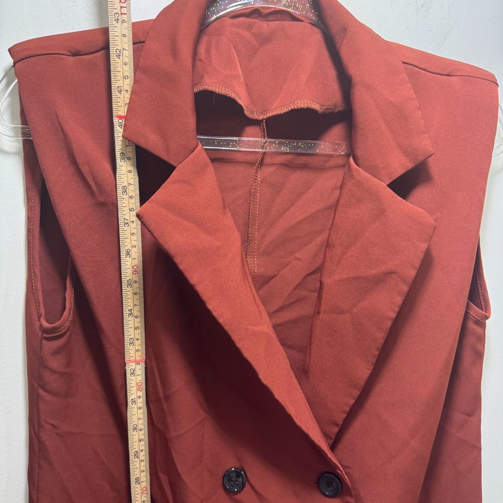 Rust Terracota Double Breasted Sleeveless Blazer Dress Longline Vest Coat S - Picture 3 of 6